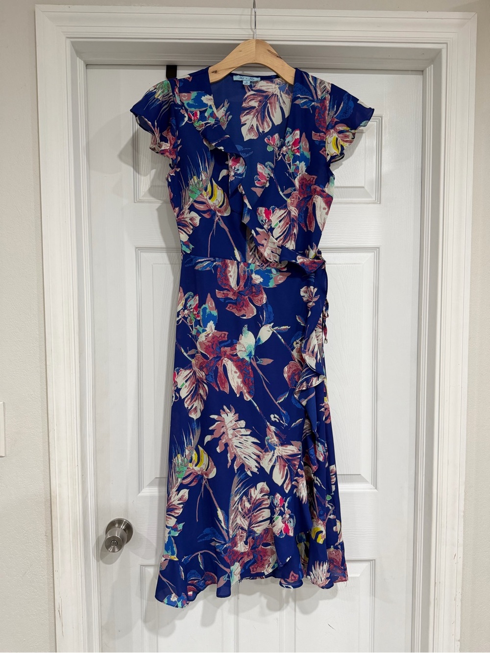 She + Sky Navy Floral Wrap Midi Dress